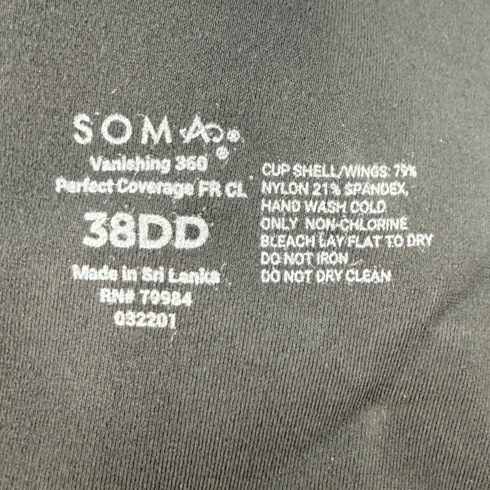 Soma Vanishing 360 Perfect Coverage Front Closure Bra Black 38DD Full Coverage - Picture 7 of 7